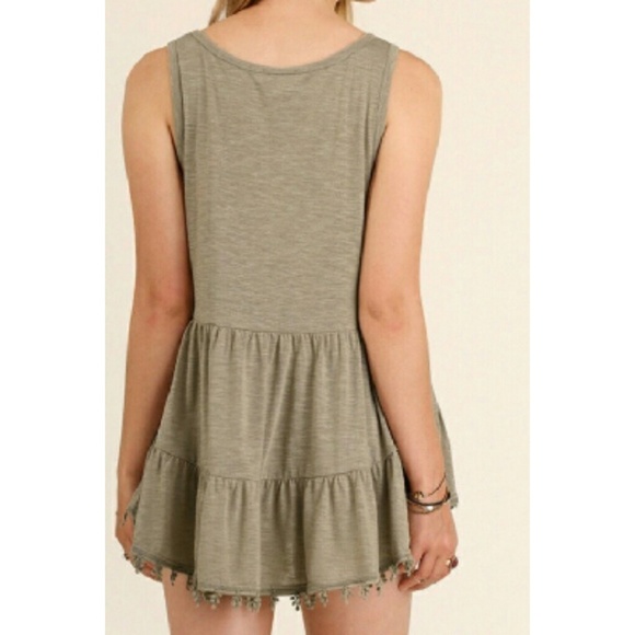 Woman's Olive Hi-Lo Ruffle Tunic - Picture 3 of 4